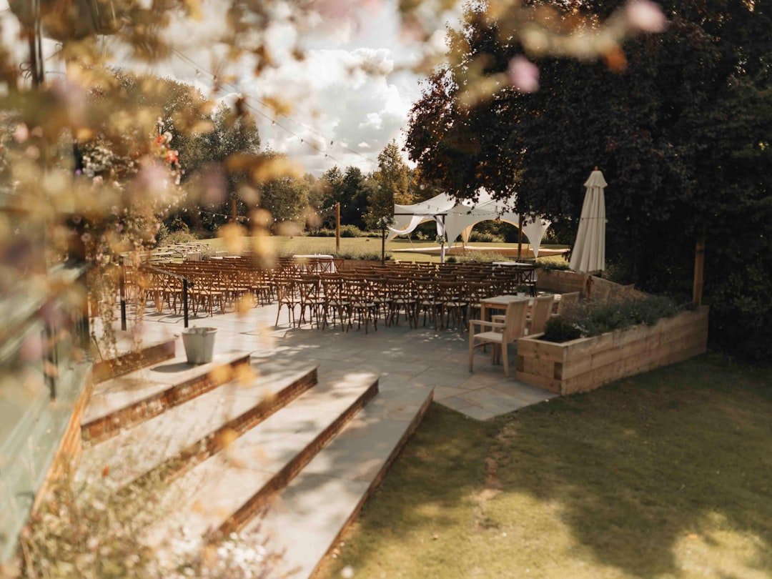 Outdoor ceremony setup at The Old Mill, Aldermaston. Wedding Venue in Berkshire